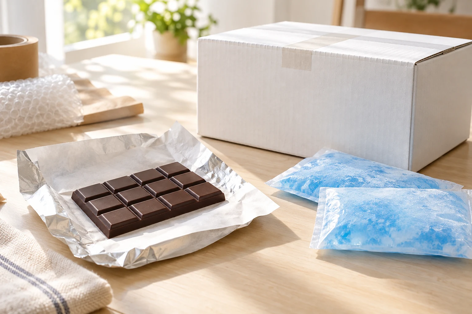 チョコレートと保冷用の出荷資材